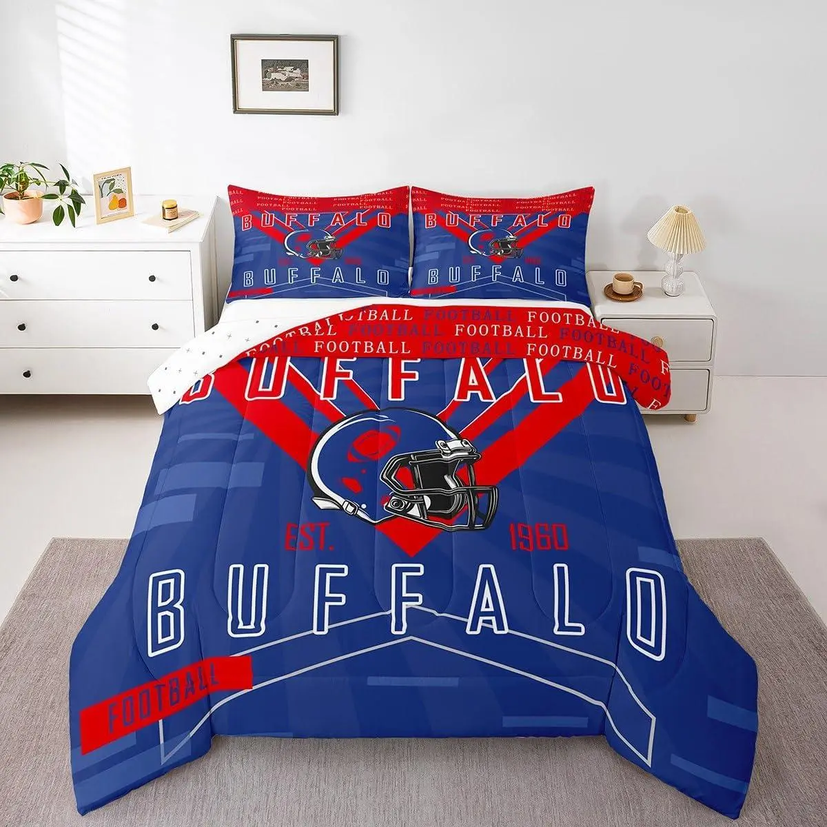Football Bedding Set Boys Girls Women Men Rugby Sports Comforter Football City Duvet Quilt Red Blue Room Decor