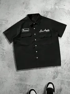 Men's Plus Size Casual Loose Fit Work Shirt, Button Front, Square Short Sleeve, Multiple Pockets, Urban Style, Casual Street Style, Perfect Gift