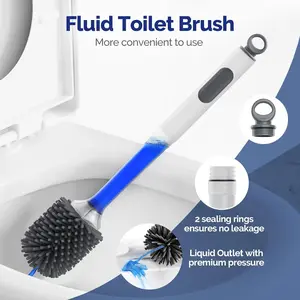 No-Drill Silicone Toilet Brush Set, Bathroom Supplies, Durable Easy Clean Design, Perfect for Bathroom Hygiene, Includes Holder & Liquid Dispenser, Toilet Cleaning System