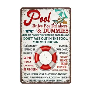 Fun Vintage Metal Deco: pool Rules For Drinkers 12x8inch Patio Bedroom Novelty Home  Office  Country Farm  Porch Garage Suitable Club Deco Prevent Walls from Being Too Blank Metal Poster Deco Decor Signs Aluminium Farmhouse Gift Hanging