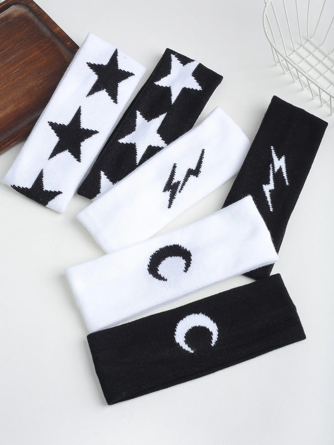 6pcs Autumn Winter Thin Knitted Moon Star Lightning Hair Bows Set, Casual Daily Wear, Sports Yoga, Elastic Sweat Absorbent Headbands, Headbands Women, Elastic Fashion Headbands