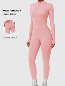 Women's Solid Color Jumpsuit, Casual Breathable Quick-Dry Zipper Tight Sports Suit, Suitable for Running Exercise Skiing, Inner Wear Workout Jumpsuits