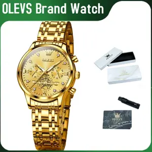Women's Casual Watch, Fashion Gold Steel Strap Chronograph Version, Business Style, Comfortable & Versatile, Luminous Waterproof High Quality, Office Outdoor Wristwatch for Women, Plus Size Fit 38-53mm