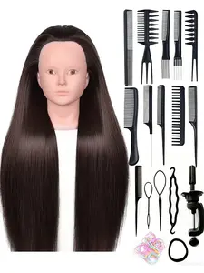 26 inch wig beauty doll head model head, hair accessories and makeup practice head model, woven hair styling head with table clip+DIY hairstyle set (no makeup)