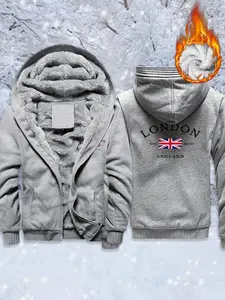 London England Flag Pattern Men Thicken Jackets Fleece Fashion Coats Sport Oversized Streetwear Unisex Zipper Winter Clothes