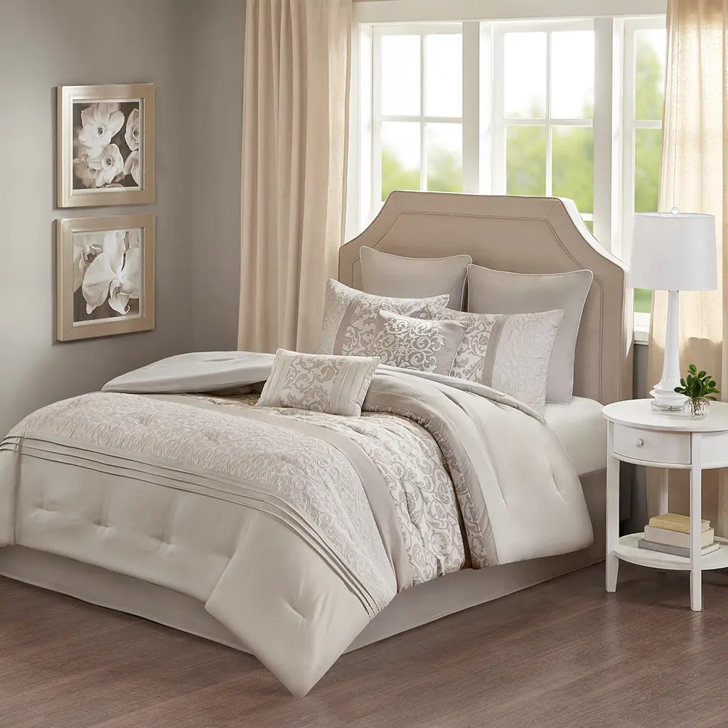 510 Design Ramsey Embroidered 8 Piece Comforter Set, include Comforter, Shams, Bedskirt, Decorative Pillow