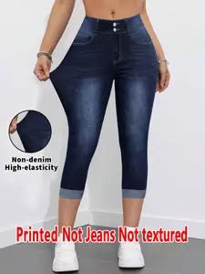Women's Printed Skinny Pants Non-Denim Fabric Seven-Inch Jeans-Like Bottoms, Casual All Season Wear, Comfortable and Stylish