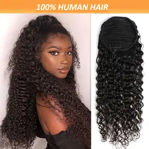 New 2025 Arrivals Deep Curly Drawstring Ponytail RemyHuman Hair Natural Black Brazilian Curly Ponytail Clip In Human Hair Extensions for Women