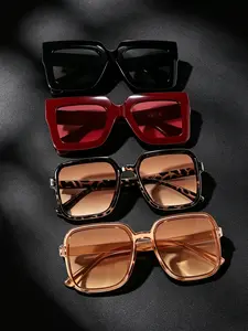4 Pairs Fashionable Women's PC Material Sunglasses Set, Oversized Frame Design, Perfect for Streetwear, Camping, Travel, Gift Ideas, Outdoor Sunglasses