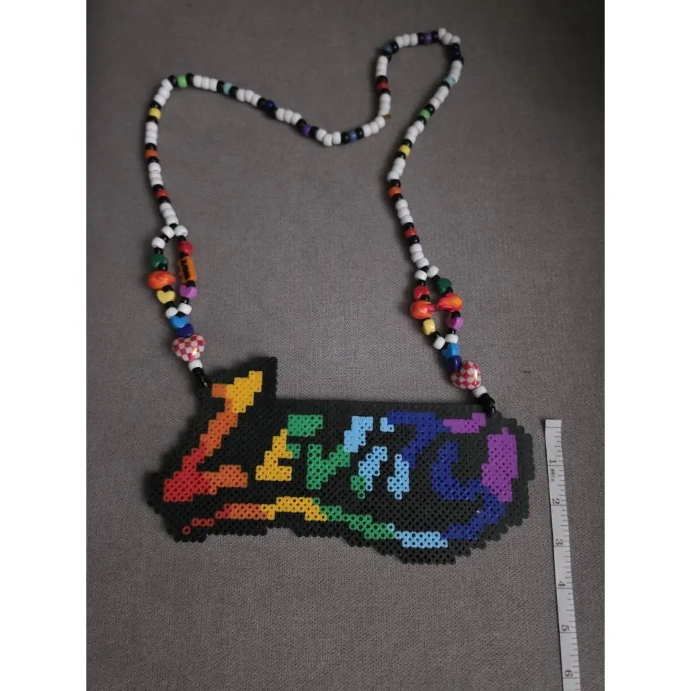 Levity Perler Beaded Necklace with Rainbow Design and Colorful Beads