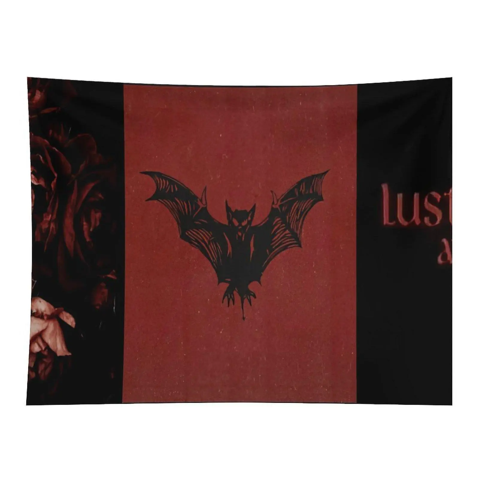 Retro Gothic Black Bat Wall Tapestry Dark Red Vintage Texture Bat Silhouette Spooky Halloween Style Indoor Wall Hanging Decor