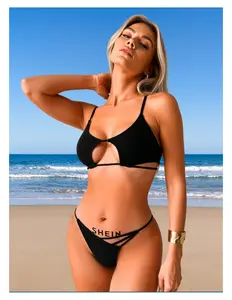 Women's Cutout Bikini Set Black - Sheer Strap High Cut Two Piece Swimsuit, Sexy Beachwear, Summer Swimsuit for Women, Adjustable Triangle Bikini