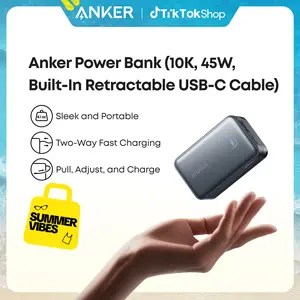 [Live Only]Anker Nano Power Bank, 10,000mAh Portable Charger with 2.3 ft Anker InstaCord Retractable Cable, 45W Max Compact Battery Pack, Smart Display, For iPhone 16 Series, iPad, Galaxy, Pixel, and More summervibes