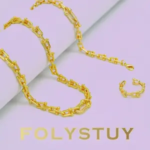 《Y154》8mm Chain Necklace Bracelet Ring Set, Adjustable Length for Everyday Wear