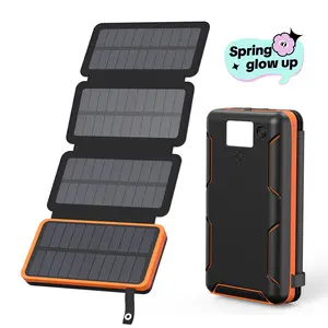 Solar Charger, Hiluckey Outdoor USB C Portable Power Bank with 4 Solar Panels, 3A Fast Charge External Battery Pack with 3 USB Outputs Compatible with Smartphones, Tablets, etc.
