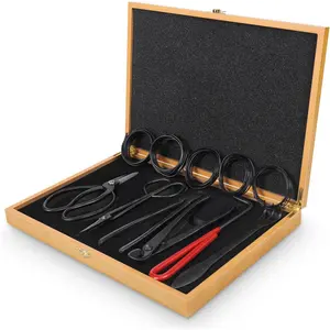 Wooden Box Bonsai Tool Set 12 Pieces Heavy Duty Bonsai Tree Kit Pruning Shears Scissors Concave Cutter Wire Winder Wire Shears and Other Gardening Pruning and Care Set