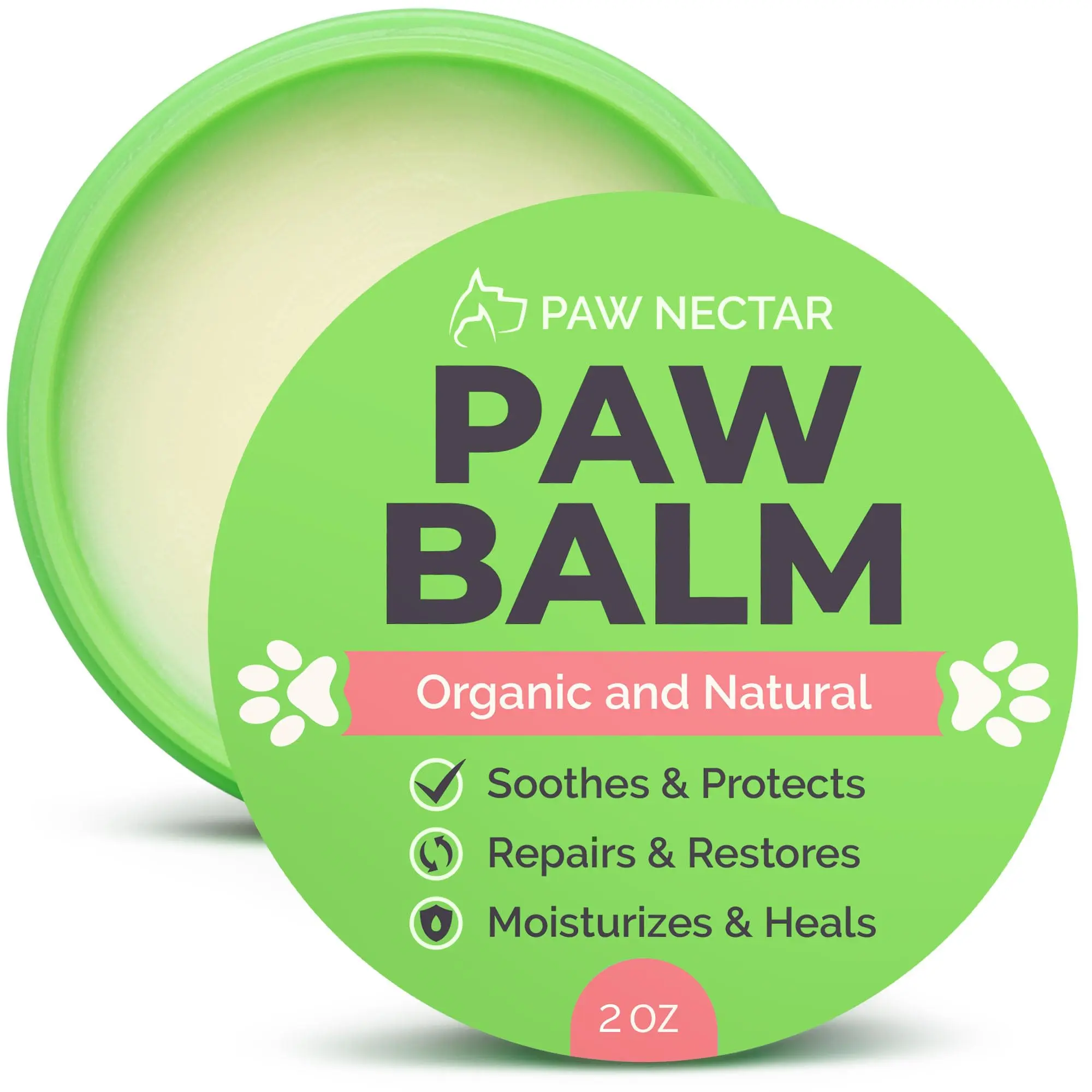 Paw Nectar Dog Paw Balm - Heals, Repairs & Restores Dry, Cracked & Damaged Paws - 100% Organic & Natural Cream Butter, Wax, Moisturizer & Protection for Dog Feet & Foot Pads - Effective & Safe