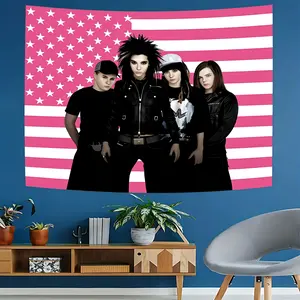 Punk Rock Band Tapestry, Us Flag Wall Hanging, Casual Knit Style, Home Decor, Model Xinghao, No Ca Prop 65 Warning