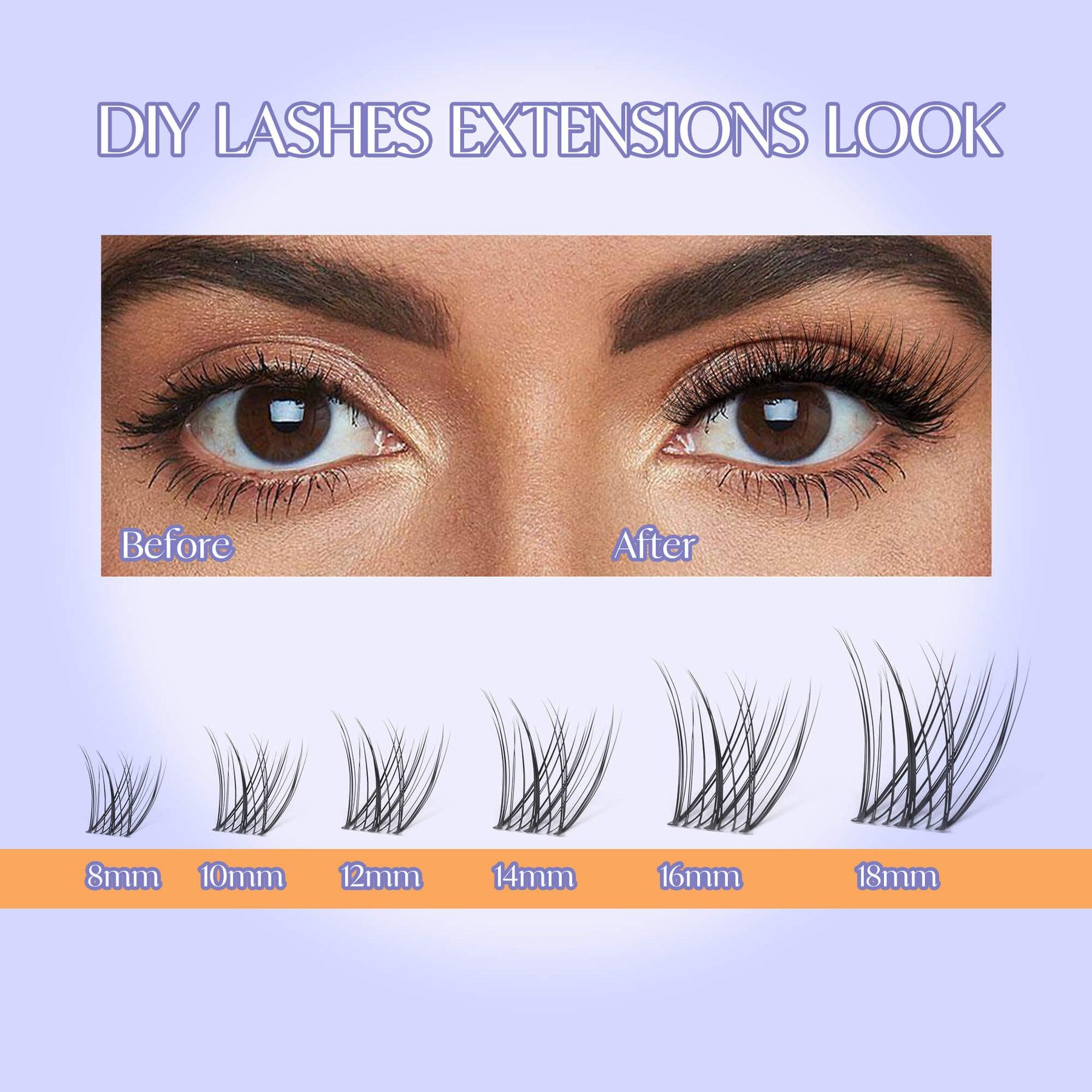 Natural Lash Clusters Kit Short Wispy Eyelash Clusters 8-18MM Clear Band Cluster Lashes Extensions Kit 168Pcs Daily Exquisite Eyelashes Clusters with Bond and Seal and Tweezers