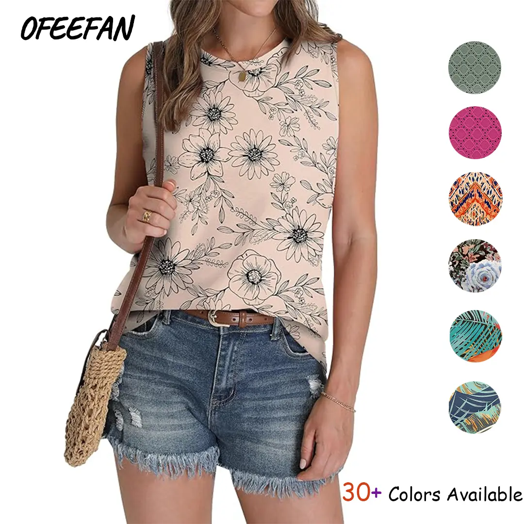 Sampeel Womens Tank Tops Eyelet Loose Casual Summer Tops Crew Neck Basic Sleeveless Shirts Trendy 2026