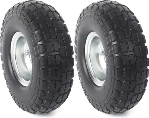 (2-Pack) 10-Inch Solid Rubber Tire Wheels - Replacement 4.10/3.50-4" Flat Free Tire with 5/8" Bearings, 2.2" Offset Hub - Compatible with Hand , Wheelbarrow, , Gorilla Carts
