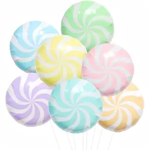 7 Colors Macaron Candy Balloons 18 Inch/Round Lollipop Foil Balloons for Spring Easter/Rainbow Candy Themed Party Decor for Birthday Shower/Candies Swirl Helium Foil Balloons