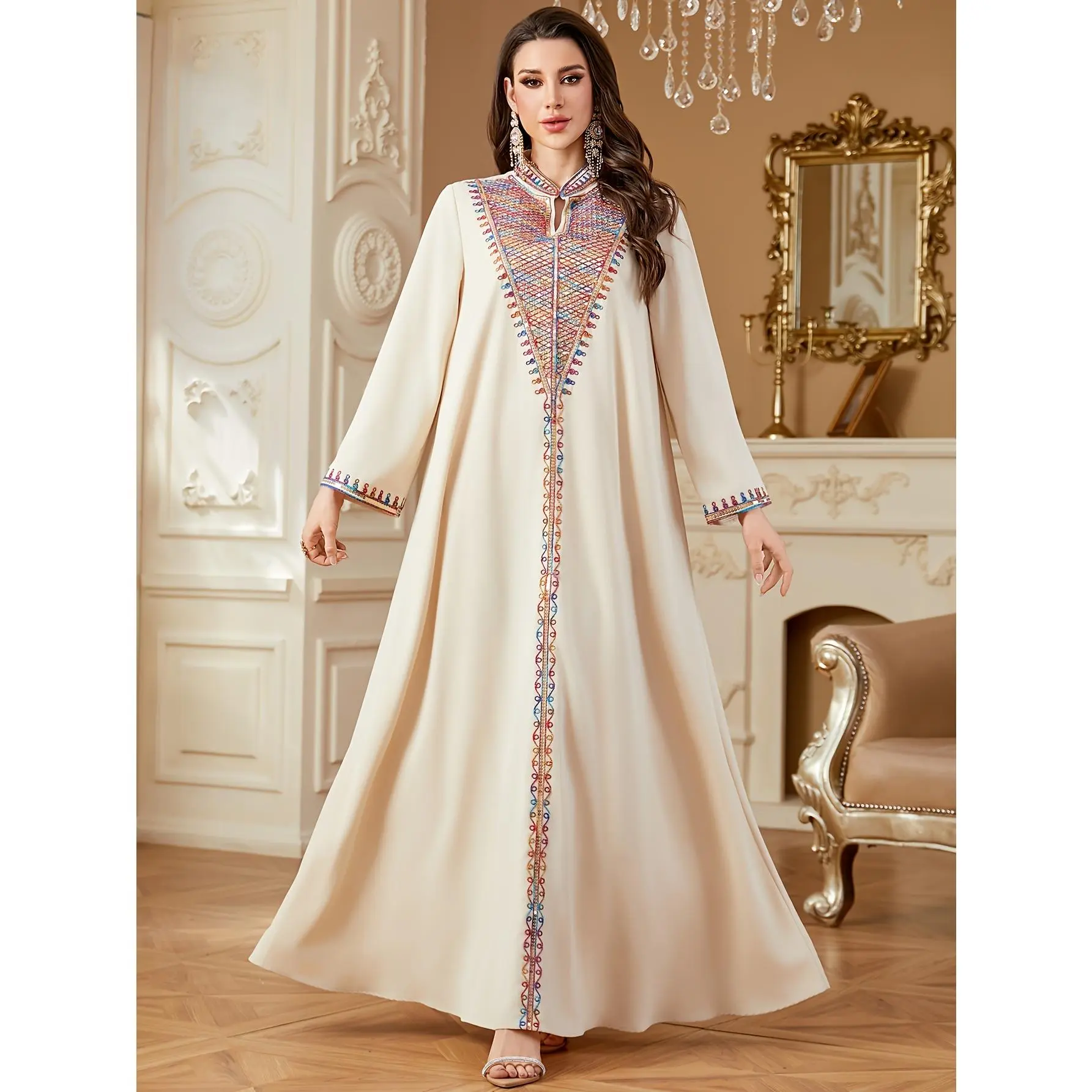 Elegant Beige Long Sleeve Dress with Colorful Sequin Decorations - Stand Collar, A-Line Silhouette, Perfect for All Seasons, Formal Attire | Sequin Decorated Dress | Polyester Fabric - TikTok Shop Elegant Beige Long Sleeve Dress with Colorful Sequin Decorations - Stand Collar, A-Line Silhouette, Perfect for All Seasons, Formal Attire | Sequin Decorated Dress | Polyester Fabric - TikTok Shop