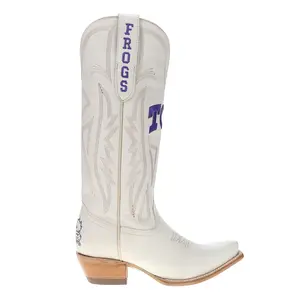 Gameday Boots Womens Texas Christian University Gameday Embroidered Snip Toe Pull On  Casual Boots Mid Calf Low Heel 1-2" - Off White