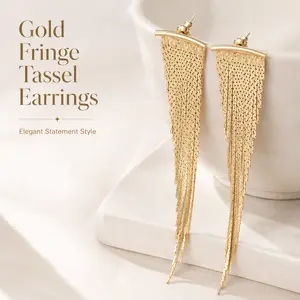 Gold Tassel Drop Earrings for Women, Elegant 9 cm Long Chain, Lightweight Statement Fashion Jewelry for Daily or Special Occasion Wear