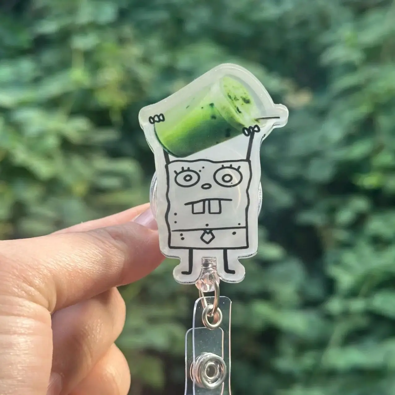 Cartoon Doodle Iced Matcha and Matcha Boba- Nurse badge reel, RN, MD