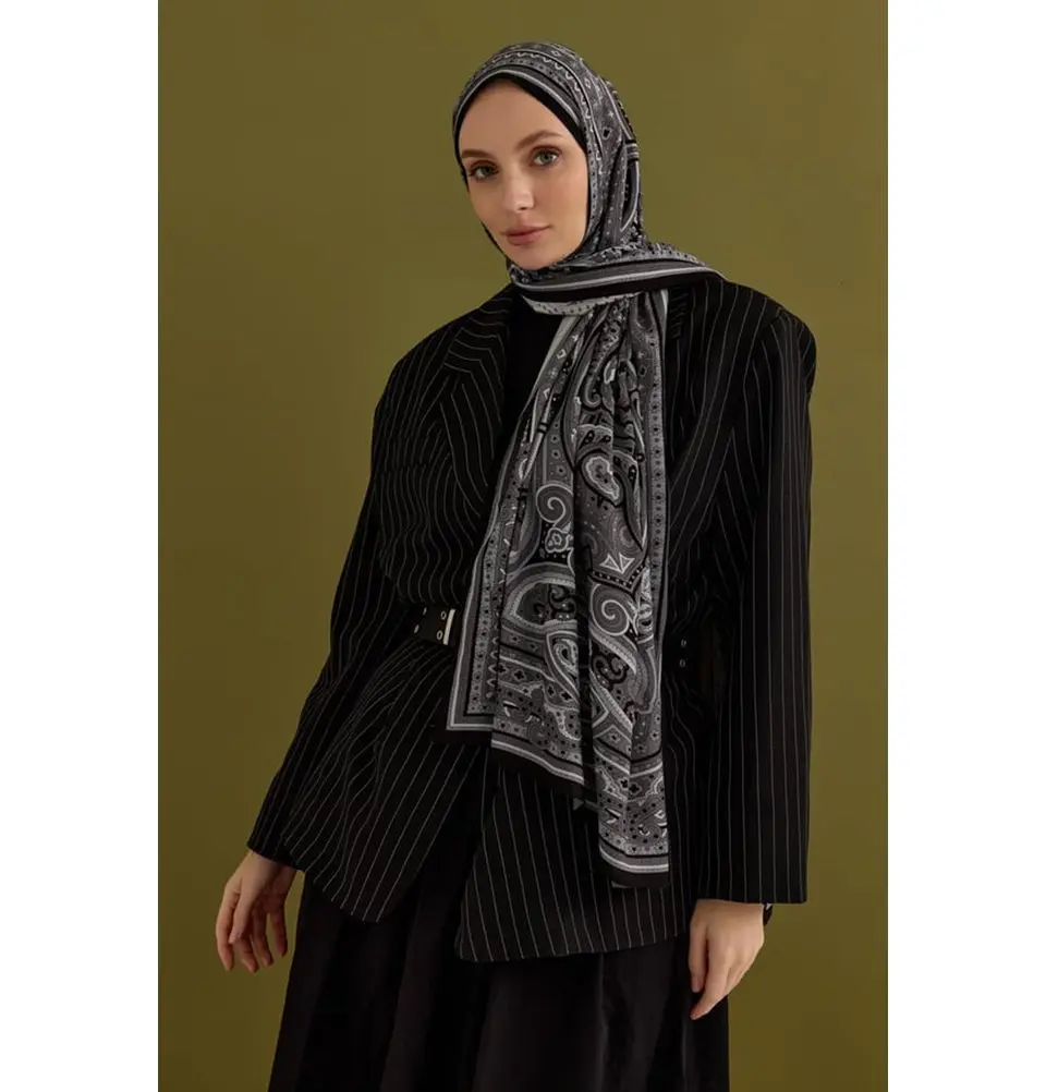 Premium Viscose Hijab Shawl Ethnic Print - Black