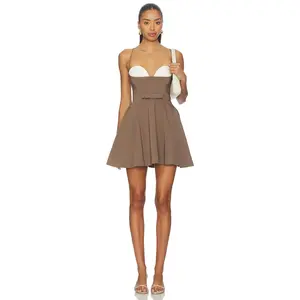 MAJORELLE Serena Mini Dress in Brown & Ivory