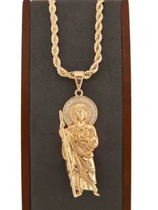 Saint Jude Thaddeus Pendant Necklace in Gold-Plated with Cuban or Rope Chain for Men Women 20-24 Inch Jewelry Design