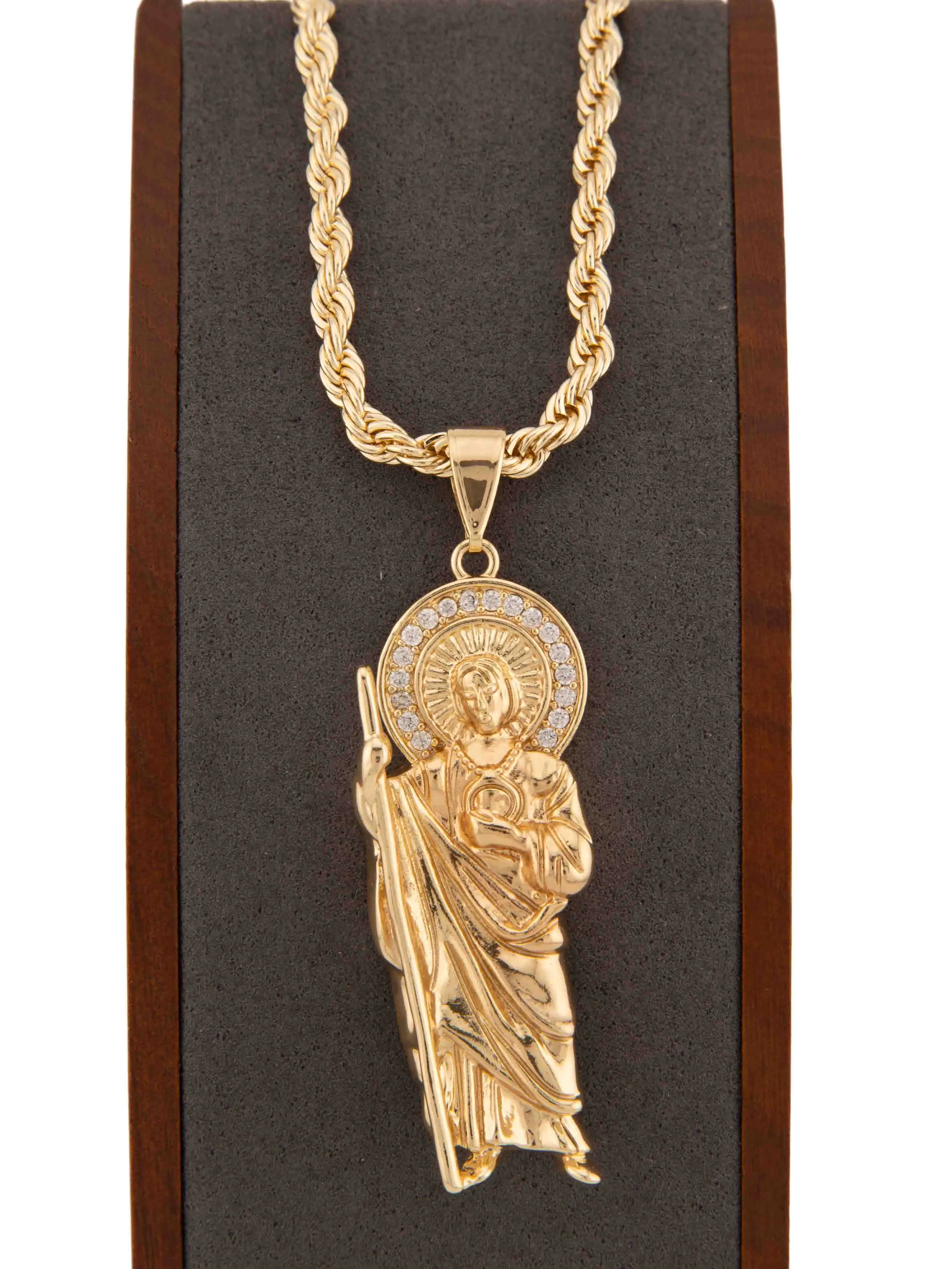 Saint Jude Thaddeus Pendant Necklace, Gold-Plated with Cuban Link Design or Rope Chain for Men and Women, 20-24 Inch, Chain Pendant Design Necklaces, Decorative Chain Necklaces