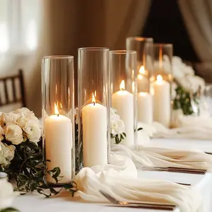 5/20/35pcs Glass Cylinder Vases, Glass Candle Holders-4, 6, 8, 9.8, 11.8 Inch Tall Hurricane Floating Glass Candle Holders Clear Flower Vases For Centerpieces Home Table Decor Wedding Party Decorations