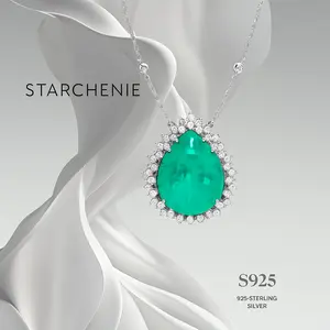 Fashion Synthetic Paraiba, Synthetic Emerald, Pendant & earring set. Water Drop Stone Necklace, Women's Heart of The Ocean Pendant, Long Necklace