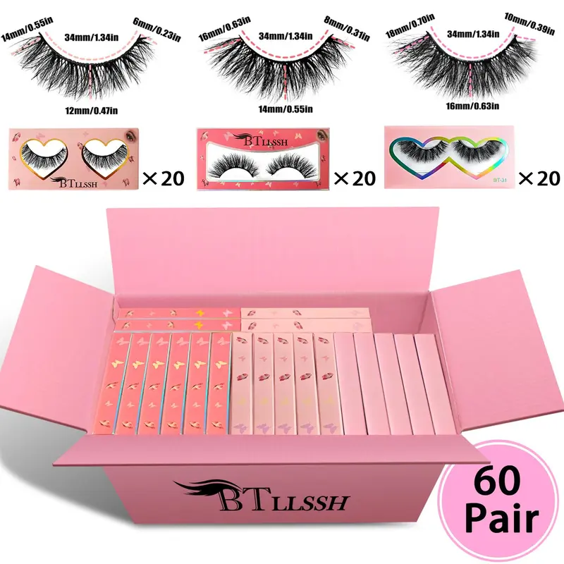 60 Pairs Cat Eye with Box, Eyelash Extension, Cosmetic False Lashes, Volume False Lashes