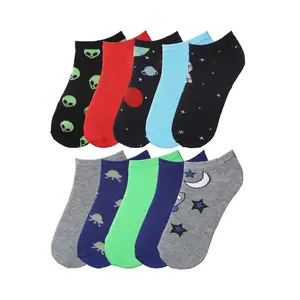 Tipi Toe Big Kids Boys 10 Pairs Classy Lightweight Novelty Alien & Space Pattern Ankle/Low Cut Socks