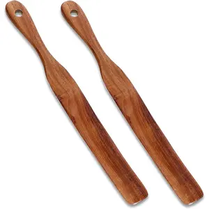 11Inch Skinny Wooden Spurtle Blender Spatula Sourdough Mixer Bread Stirring Spatula  Utensil Tool Flat Stirring Stick Bread Spatulas for Dough Cooking Spreading Baking Whisking Mixing Jar (2)