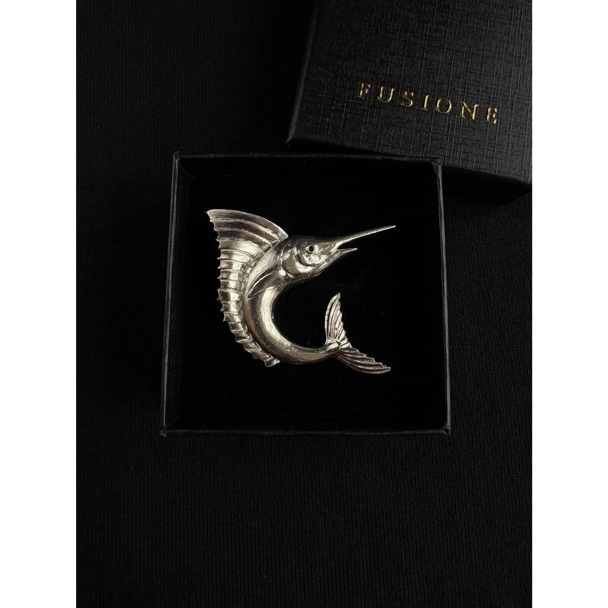 S925 Silver Sri Lankan Sapphire Sailfish Brooch, Pendant
