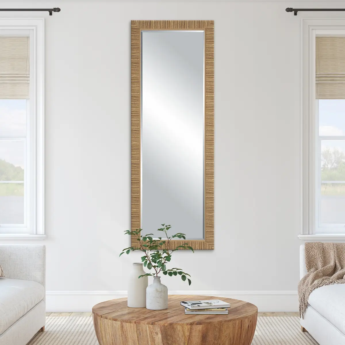212 Main Natural Rattan Weave Rectangle Mirror - 25 x 35 x 2 in., Natural Look, Moisture Resistant Coastal Home Decor Accent for Living Spaces, Bathroom, Adds Warmth and Texture