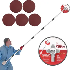 Pole Sander for Drywall, 9-Inch Radial Wall Sander with Extension Pole, Ideal for Painting Preparation, 360 Rotating Circular Sanding  for Ceilings and Walls,Adjustable extension rod with 90-inch