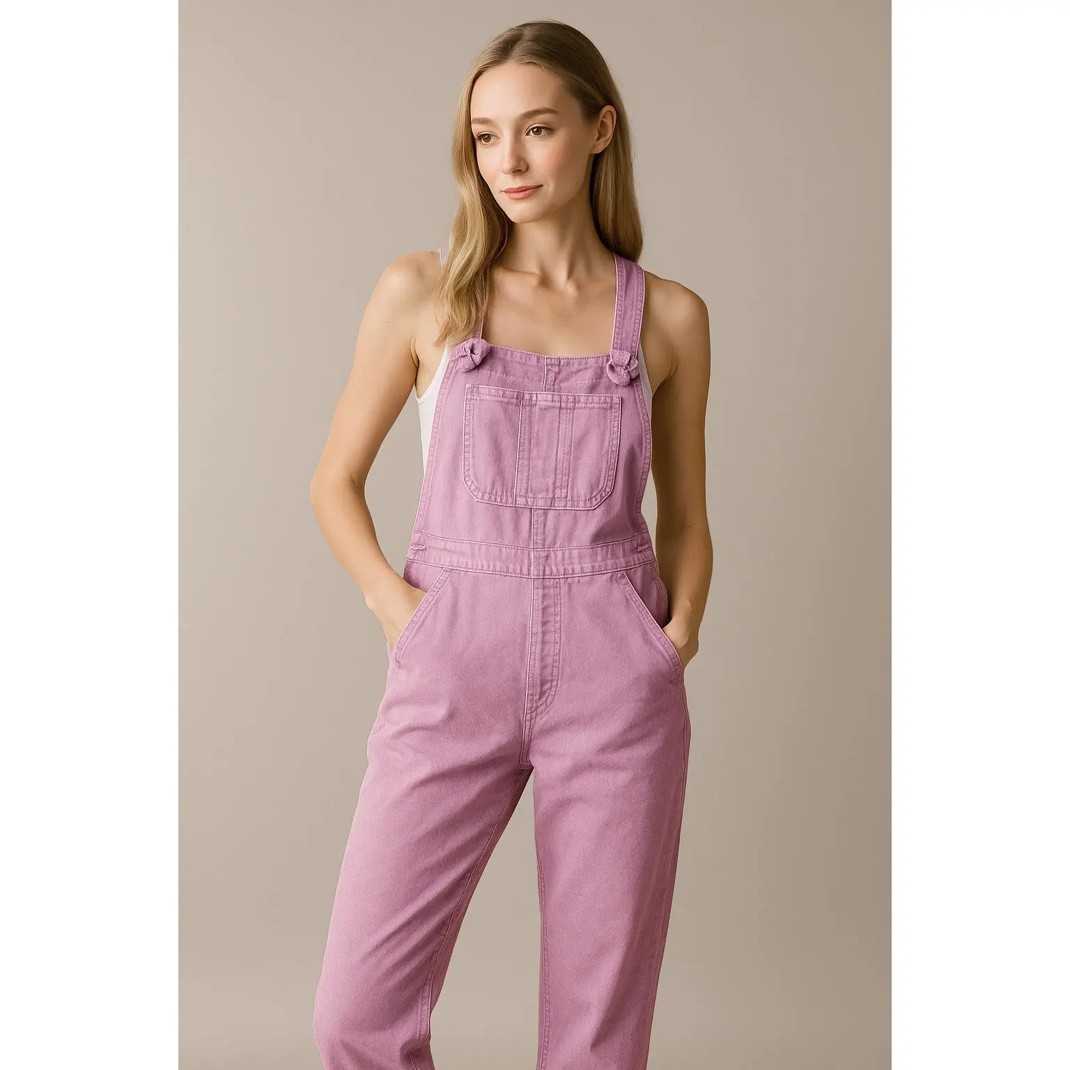 Zenana Washed Knot Strap Relaxed Fit Overalls