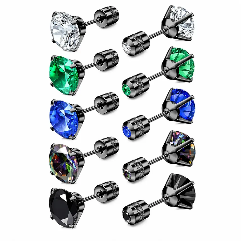 5 Pairs Titanium Screw Back Surgical Stainless Steel Stud Earrings for Women Men, Screw Back Stud Earrings, Great for Birthday Gifts, Party, Jewelry Gifts, Father'S Day Gift sohochic
