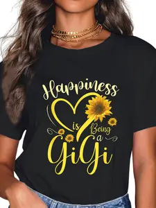100% Cotton Happiness Is Being A Gigi Sunflower Mother's Day Grandma T-Shirt