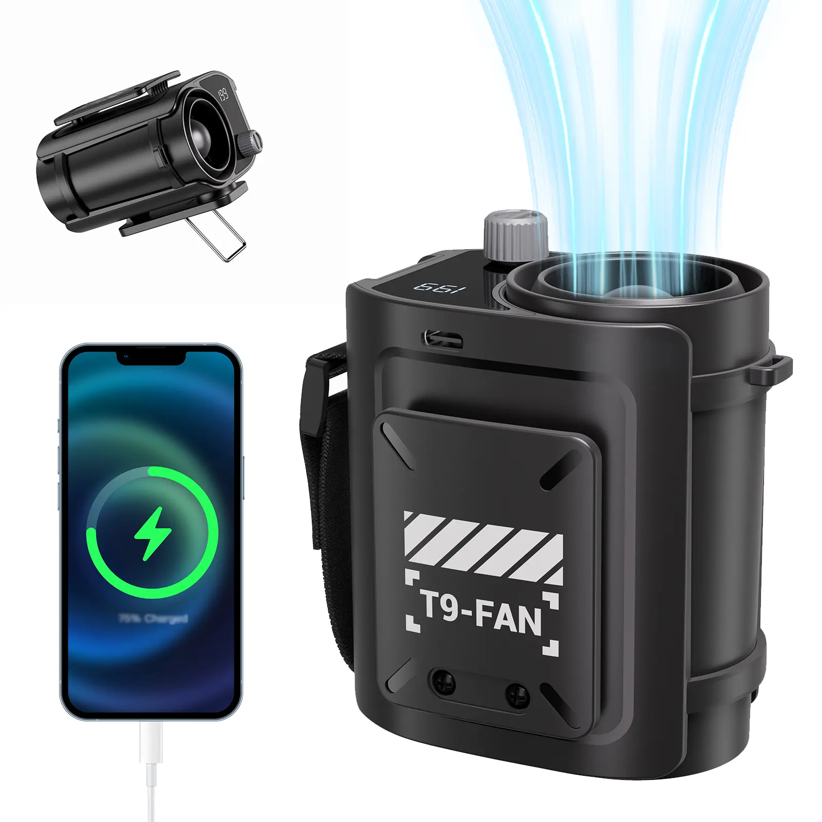 EDYELL 6in1 Portable Fan with Power Bank & LED Flashlight – 9000mAh USB Rechargeable Mini Fan for Camping, Hiking, Travel, Outdoor, Desk, Tent, Emergency – Small Cooling Fan