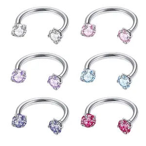 6-Pack G23 Multi-Color Zircon Horseshoe Ring with Inner Teeth & Double Headed Drill for Nose & Ear Piercings Versatile Jewelry Stylish Choice