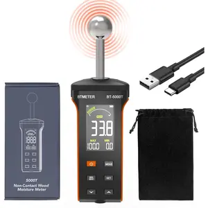 Wood Moisture Meter - Pinless Moisture Detector Measur Depth 20-40mm Non-Destructive Moisture Tester with Masonry Spherical Sensor Sound Alarm LCD Display for Firewood Flooring Concrete