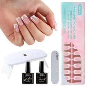 Deep French Tip Press On Nails, 160Pcs French Gel Nail Tips, Short Square Soft Gel Fake Nails, X-BASIC Tips Starter Kit for Nail Art DIY 16 Sizes