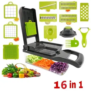 16-in-1 Heavy-Duty Vegetable Chopper with 8 Blades & Container 304 Stainless Steel Food Processor Onion Slicer Carrot Dicer Multi-Functional Kitchen Chopper for Fruits Veggies Meat Cheese Easy-Clean Blades Cheese and Vegetable Grater